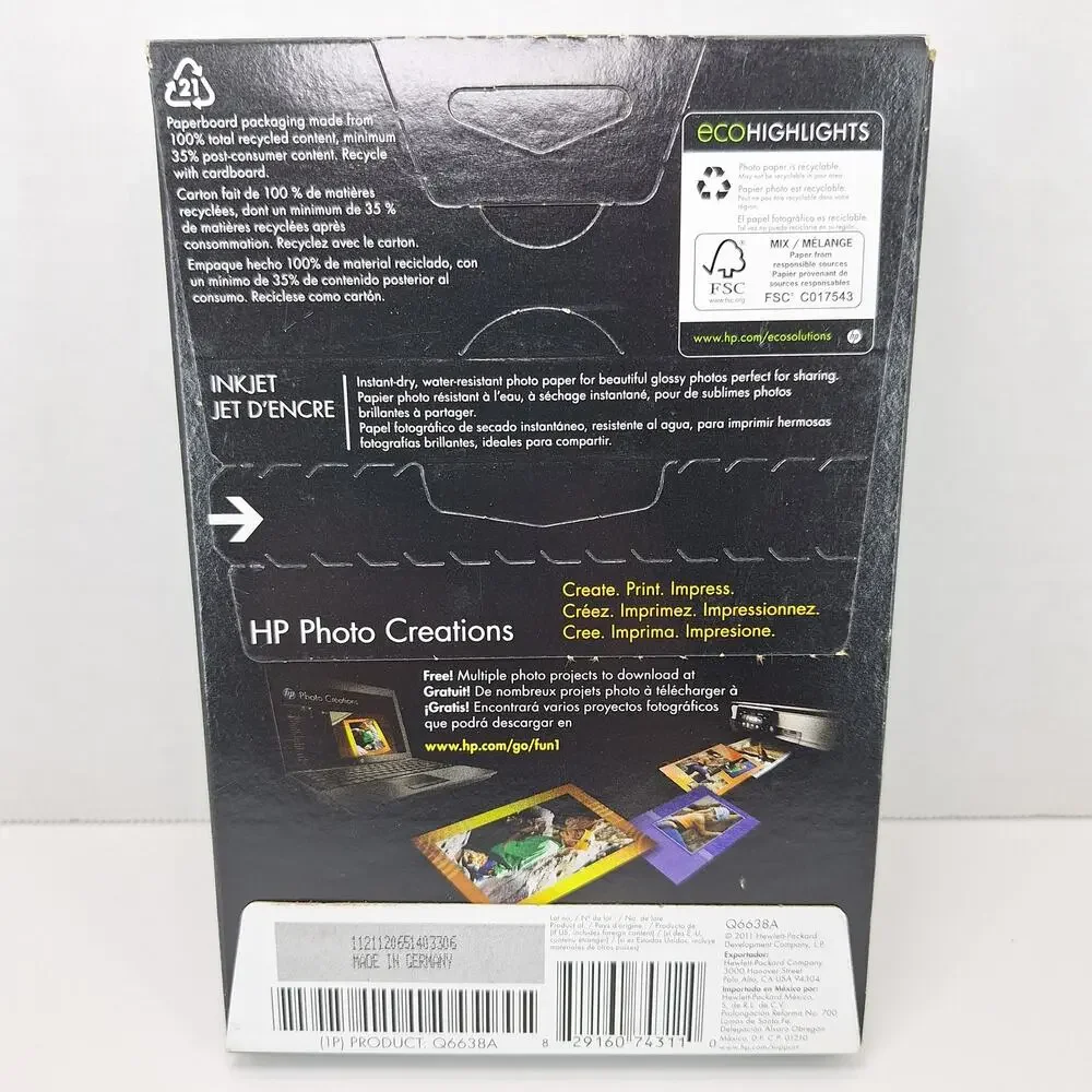 Lot Of 2 HP Advanced Photo Paper 4 x 6 Glossy Q6638A 100 Sheets Each New In Box